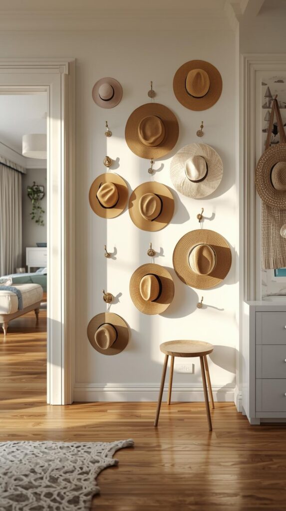 Wall-Mounted Hat Hooks Create an Instant Gallery