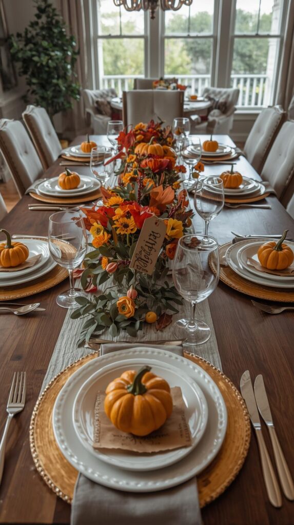 Create Place Settings with Mini Pumpkin Favors