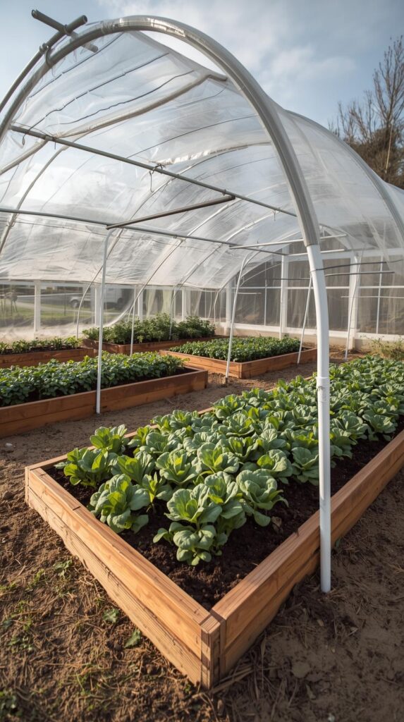 Raised Beds with Greenhouse Hoops for Season Extension