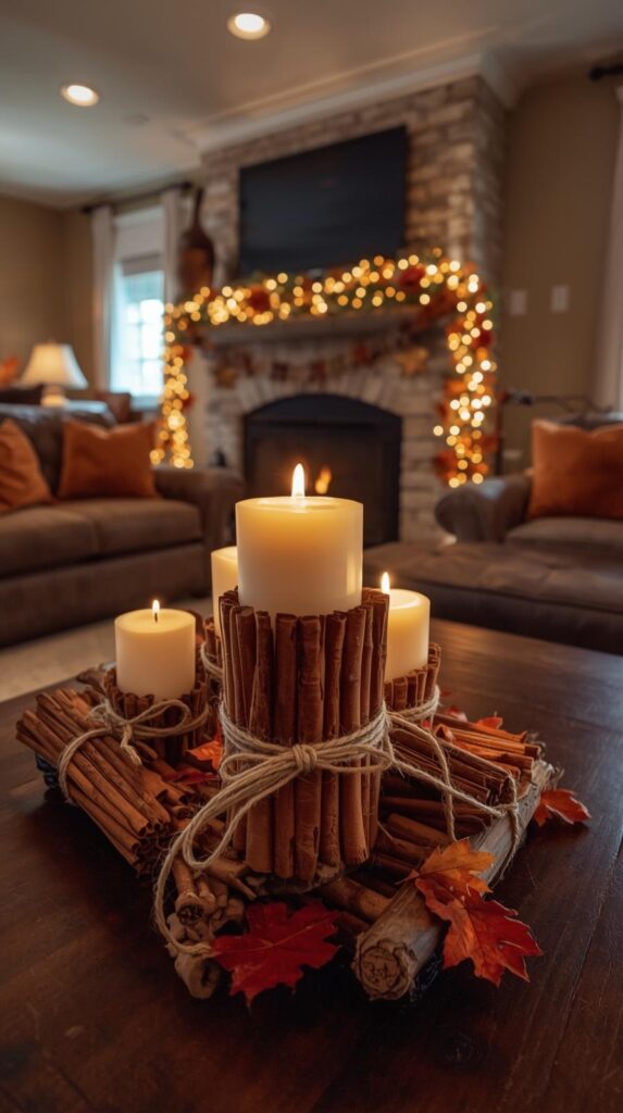 Tie Cinnamon Sticks to Pillar Candles