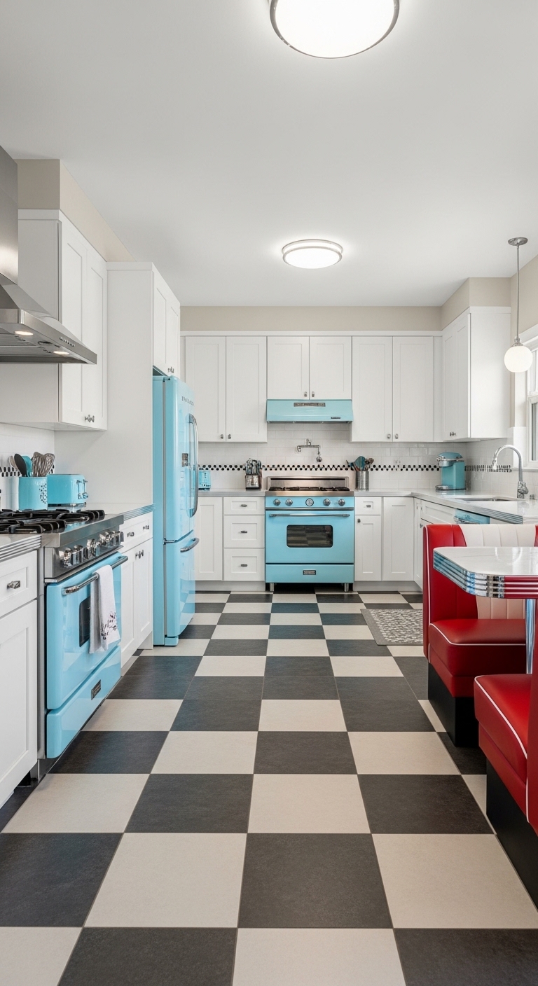Checkerboard Floor Tiles That Channel Old-School Diner Charm