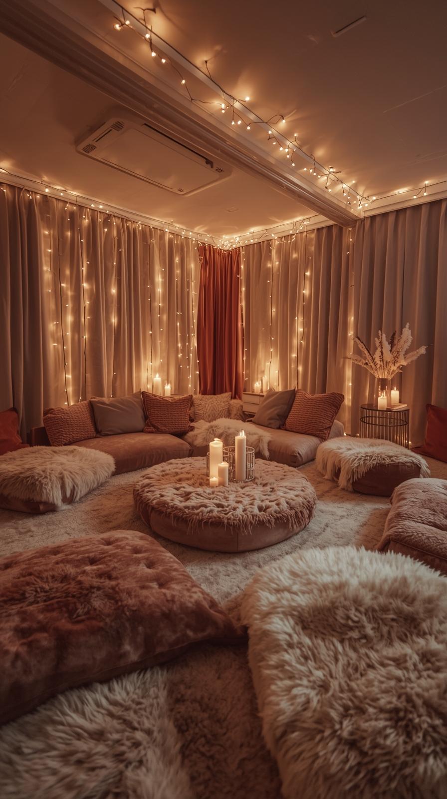 Create a Boho Lounge with Floor Cushions and String Lights