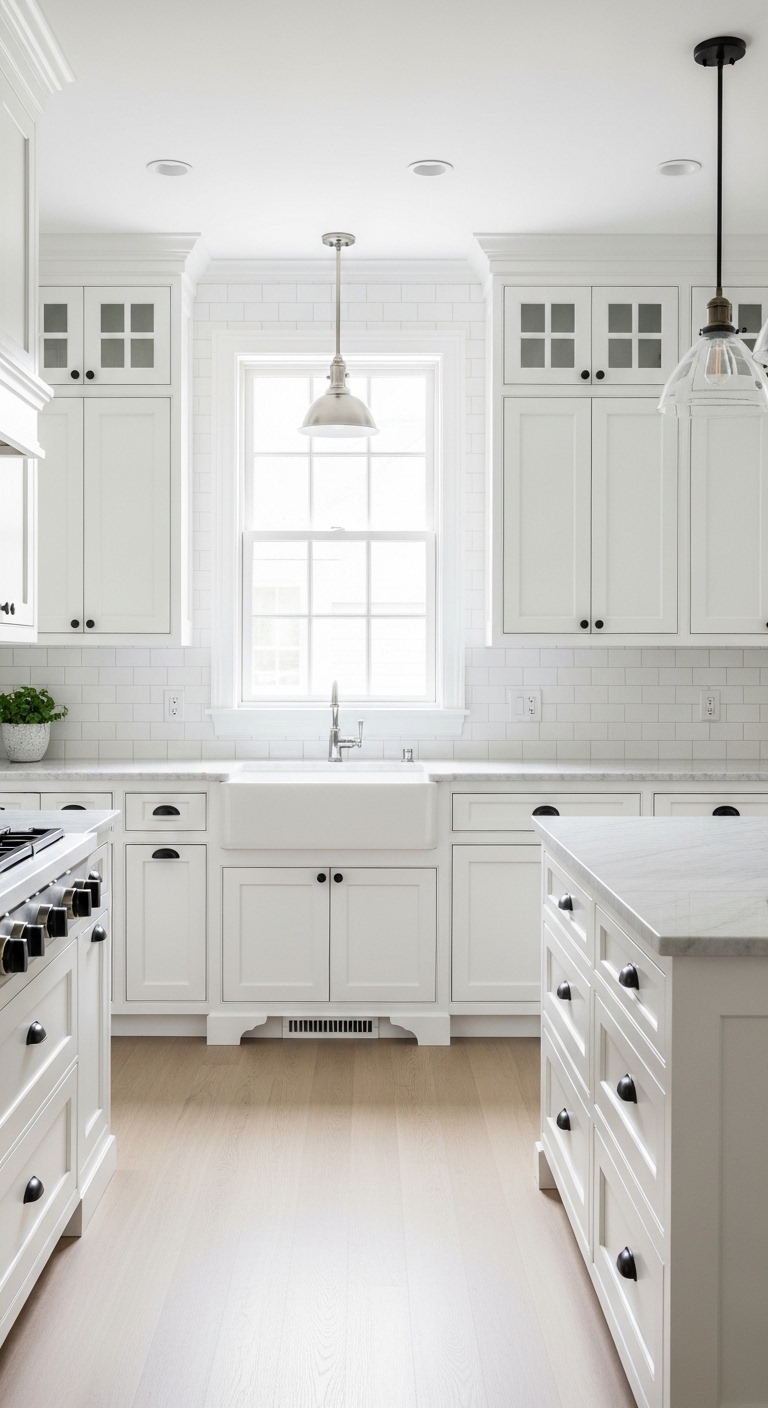 White Shaker Cabinets With Black Hardware for Timeless Appeal